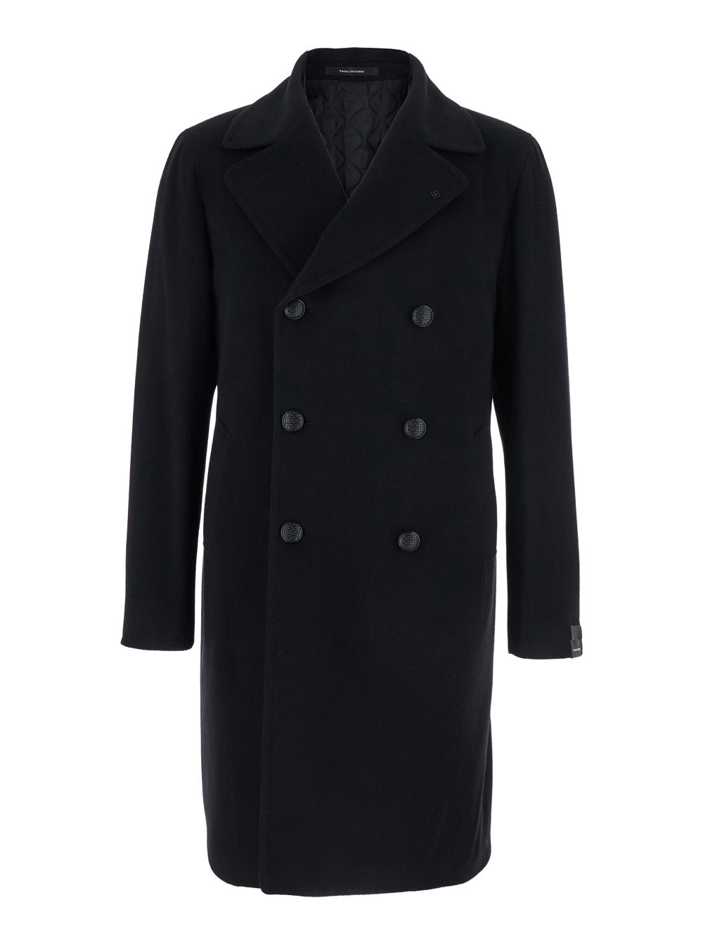 Tagliatore Cappotto Nero con Collo a Revers e Chiusura a Bottone in Lana Uomo