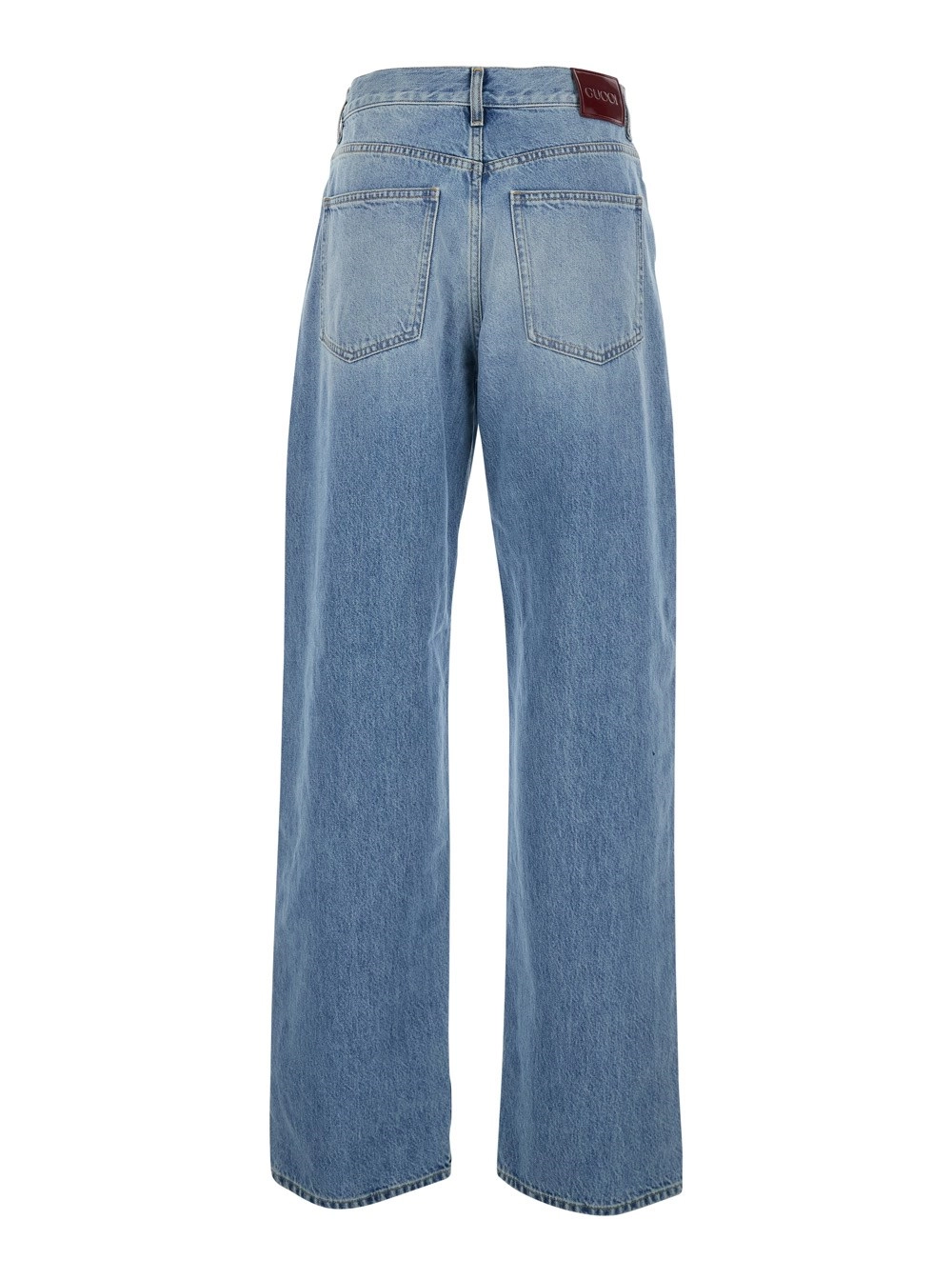 Gucci Jeans a Cinque Tasche con Patch Logo sul Retro in Denim Blu Donna, view 2