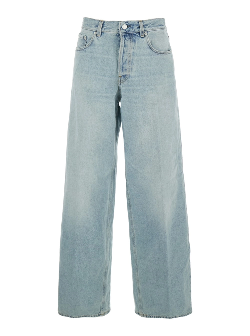 Haikure Jeans Azzurri con Passanti per Cintura e Patch Logo sul Retro in Denim Donna