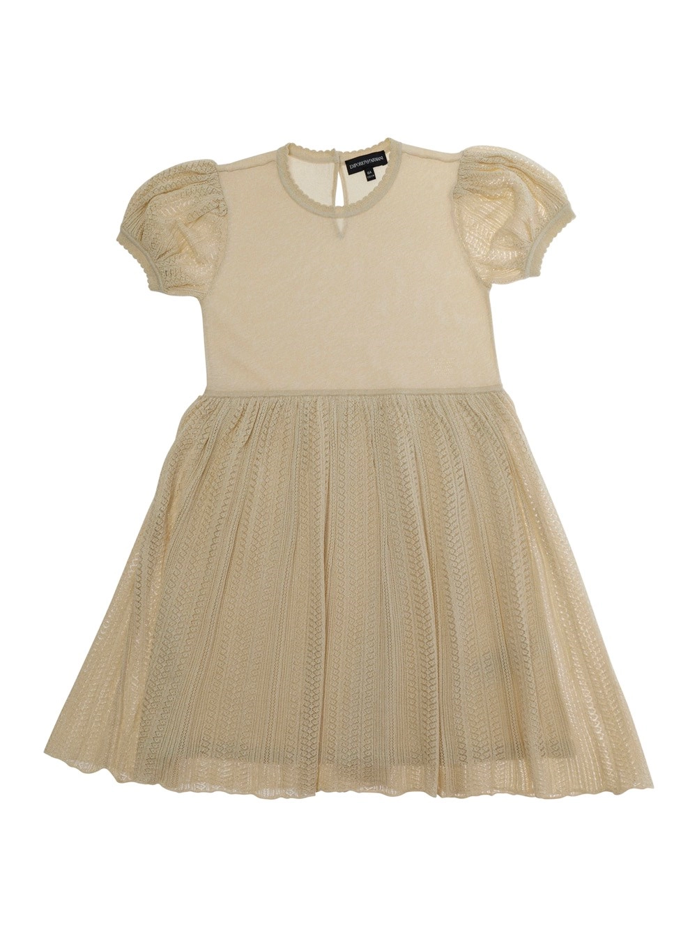Emporio armani kids Abito con Scollo Rotondo e Gonna Svasata in Tessuto Beige Bambina