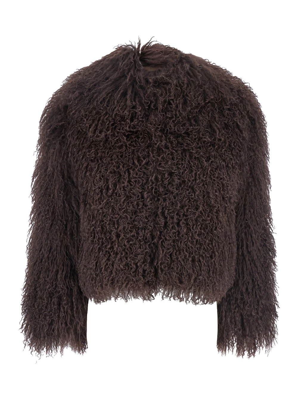 Leplain Giacca corta in pelliccia Tibetana marrone con 100% pelliccia Tibetana per donna