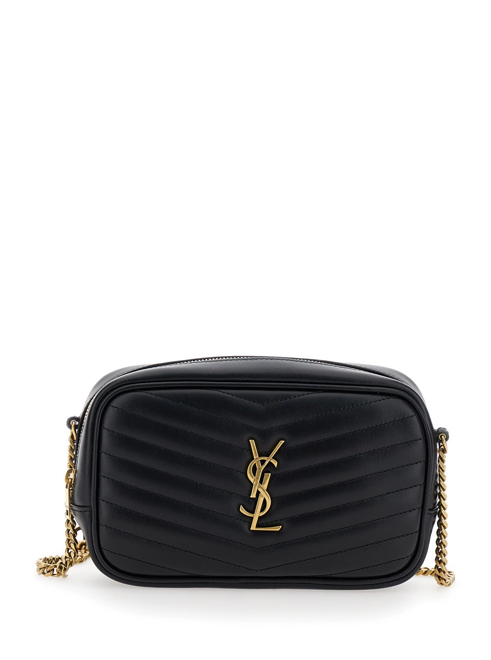 Saint Laurent Borsa a tracolla nera 'Lou Mini' con dettaglio Cassandre in pelle trapuntata donna