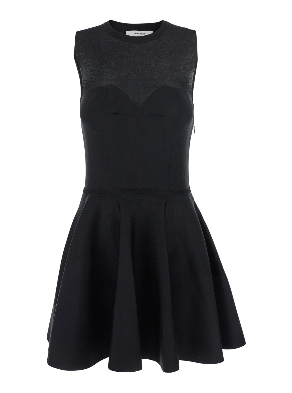Givenchy Abito Girocollo con Gonna Svasata in Tessuto Nero Donna