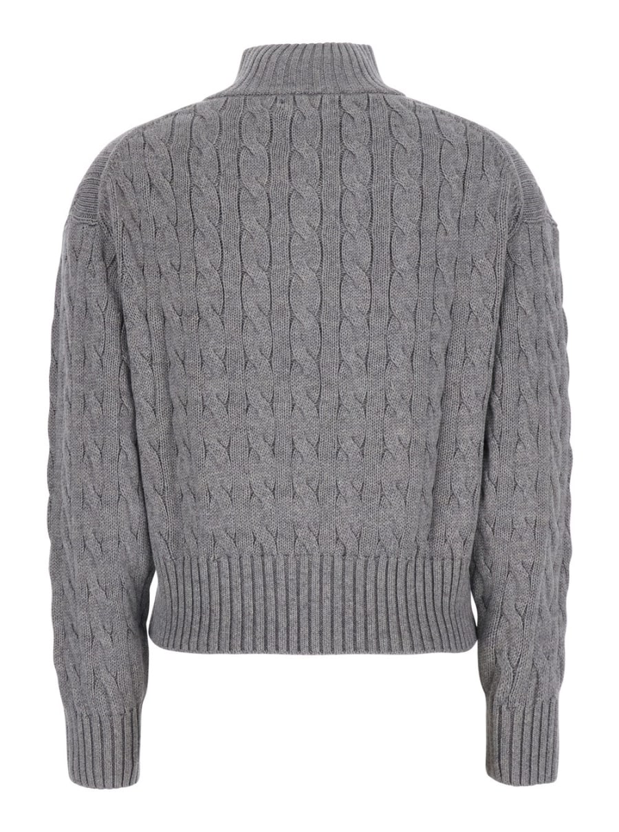 Polo Ralph Lauren Maglione con Ricamo Cavallino sul Fronte e Lavorazione a Treccia in Cotone Grigio Donna, view 2