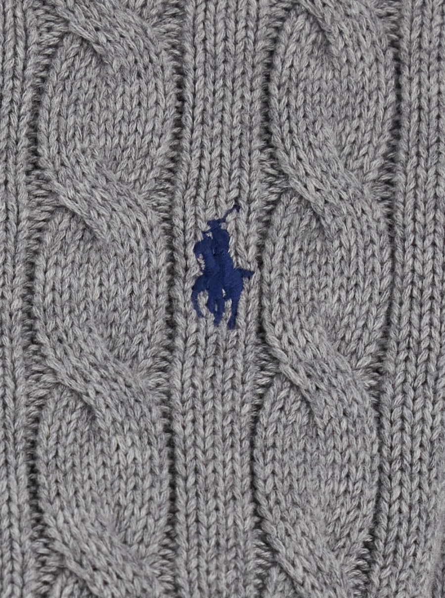 Polo Ralph Lauren Maglione con Ricamo Cavallino sul Fronte e Lavorazione a Treccia in Cotone Grigio Donna, view 3