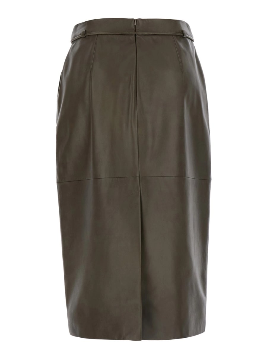 Max Mara Gonna 'Fantino' con Fiocco sul Fronte e Chiusura con Zip sul Retro in Pelle Verde Kaki Donna, view 2