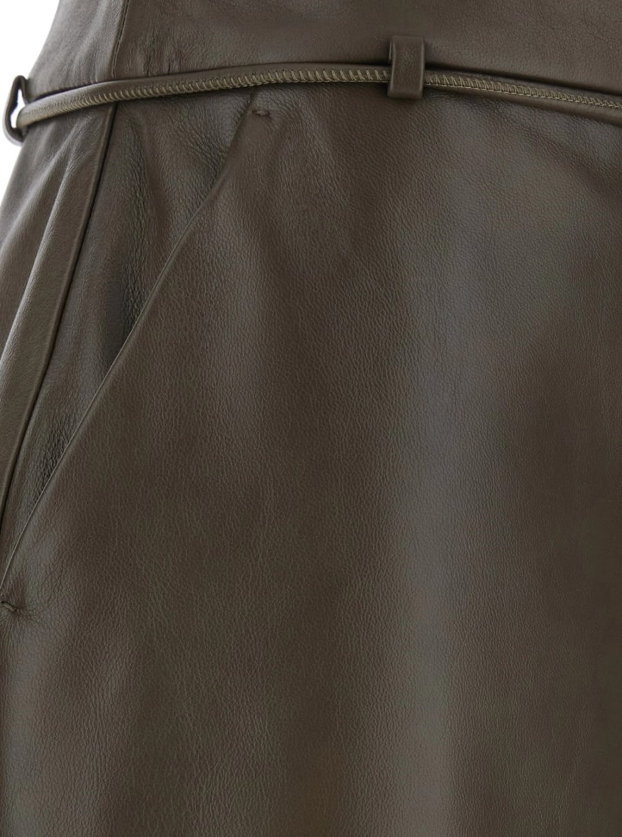 Max Mara Gonna 'Fantino' con Fiocco sul Fronte e Chiusura con Zip sul Retro in Pelle Verde Kaki Donna, view 3