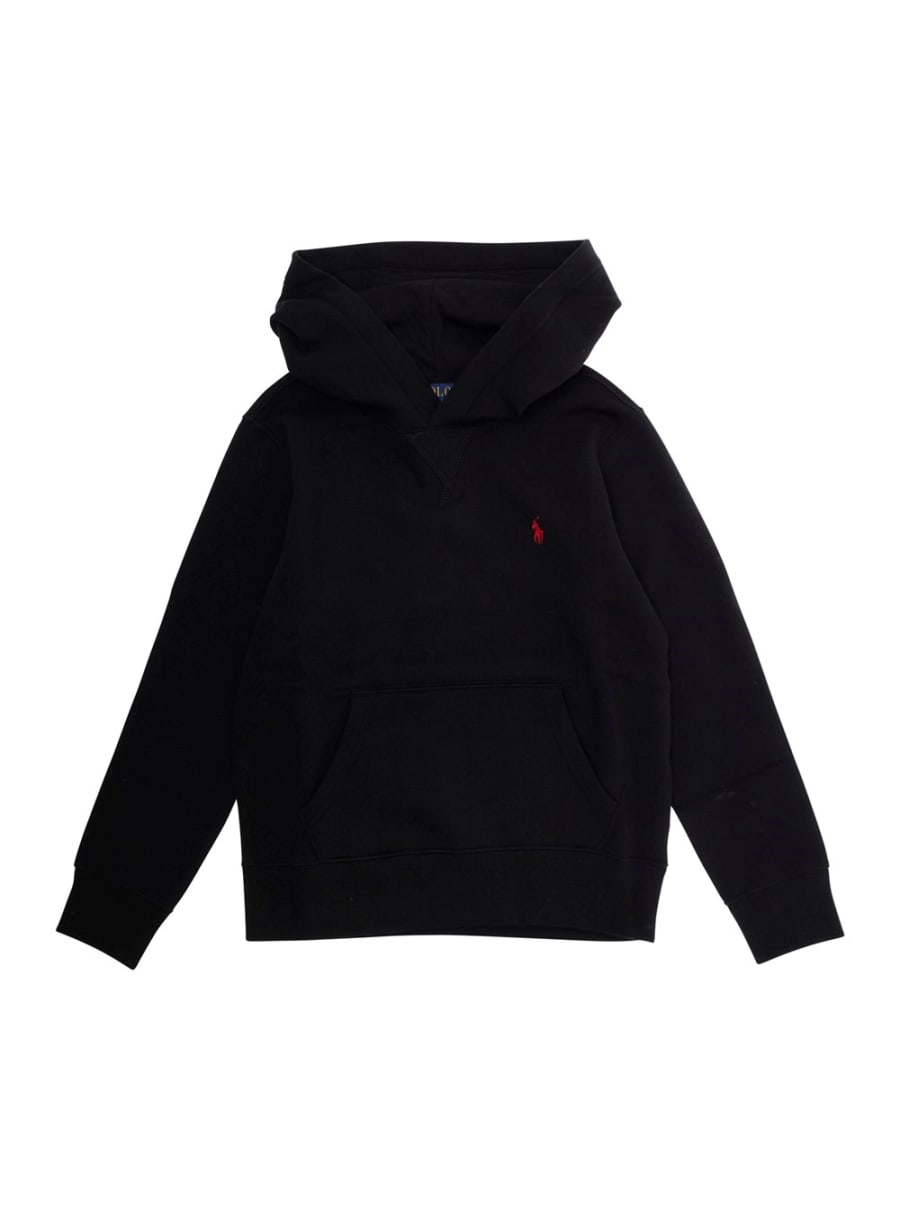 Polo ralph lauren kids Felpa con Cappuccio Fisso e Logo Pony sul Fronte in Cotone Nera Bambino