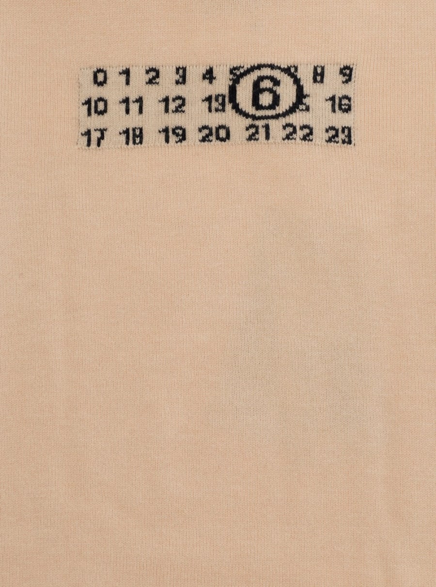 Mm6 maison margiela kids Maglione a collo alto con logo numerico sul fronte in misto lana beige bambino, view 3