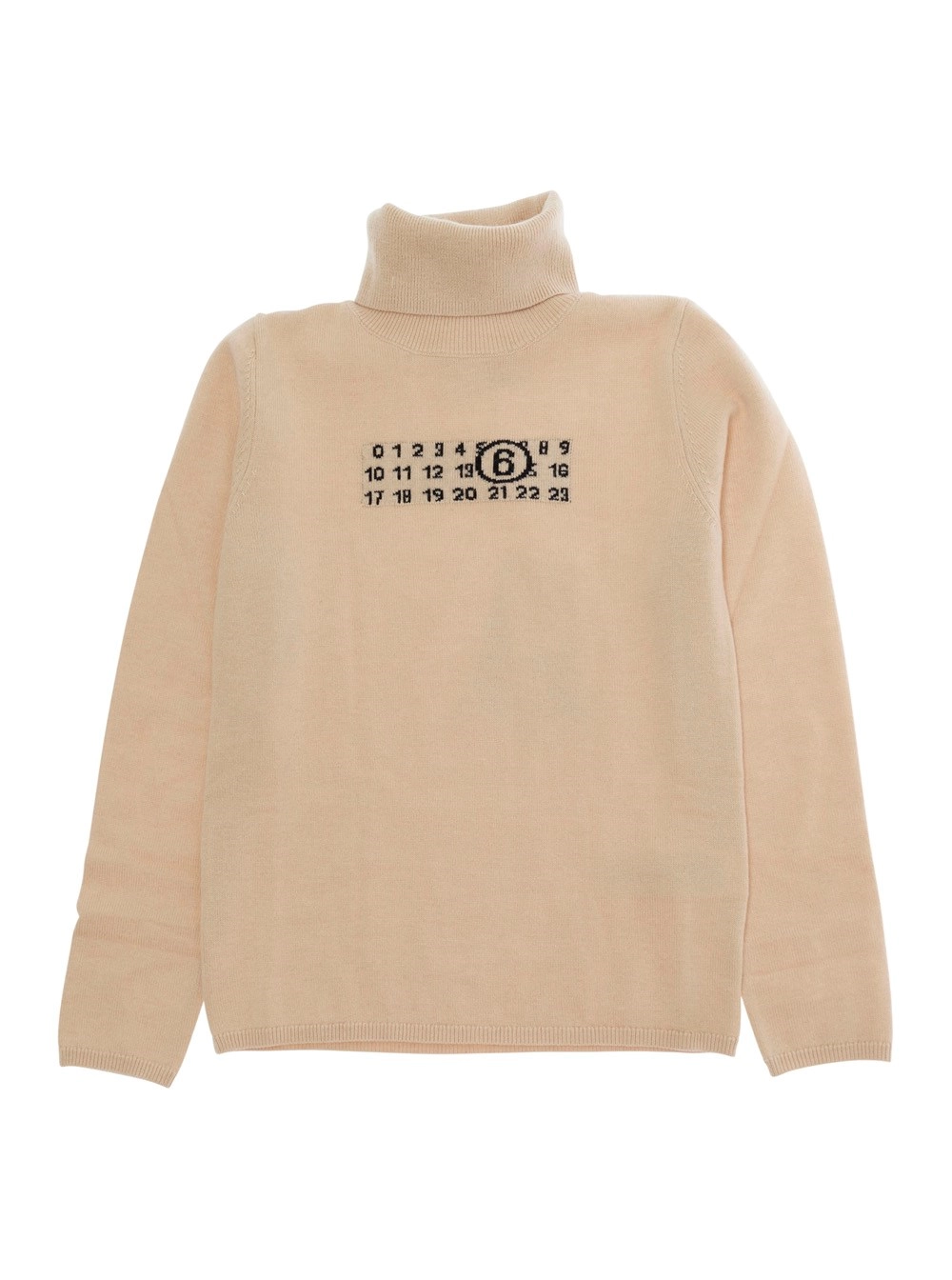 Mm6 maison margiela kids Maglione a collo alto con logo numerico sul fronte in misto lana beige bambino