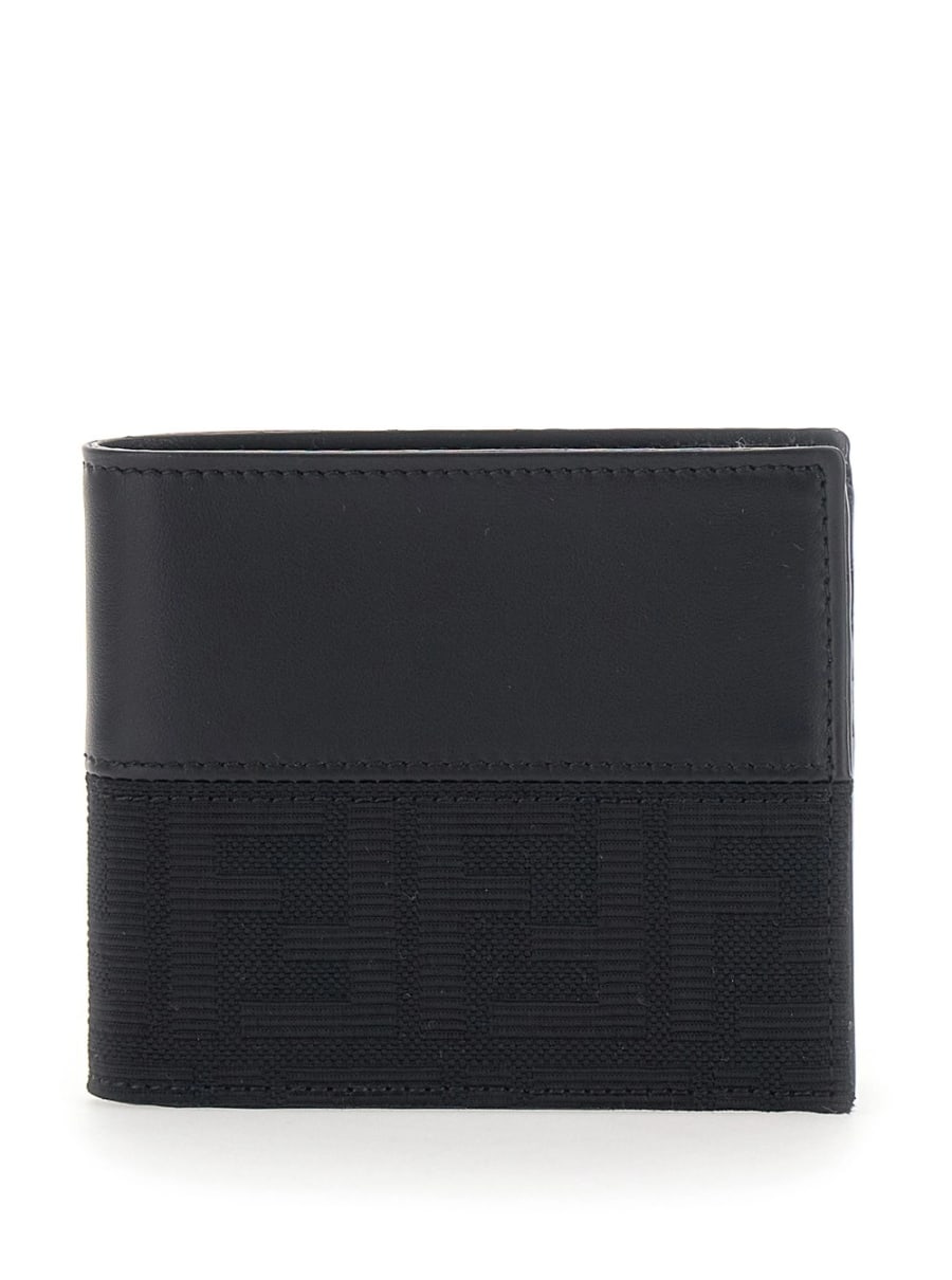 Fendi Portafoglio Bi-Fold con motivo FF in Pelle e tessuto Marrone scuro Uomo