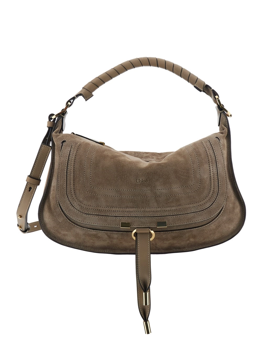 Chloé Borsa a Spalla 'Marcie' Media con Logo Lettering sul Fronte in Suede Marrone Donna