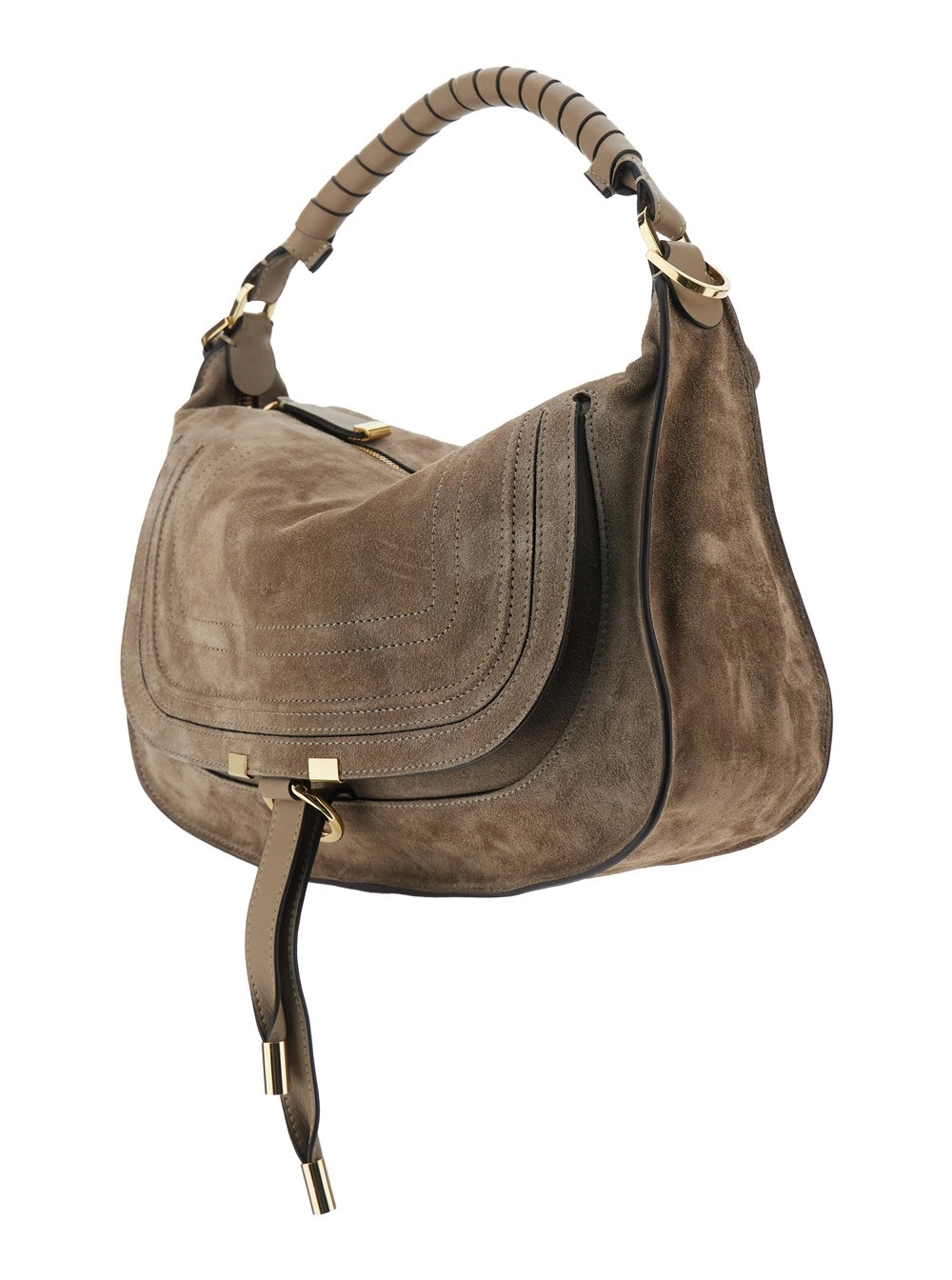 Chloé Borsa a Spalla 'Marcie' Media con Logo Lettering sul Fronte in Suede Marrone Donna, view 2