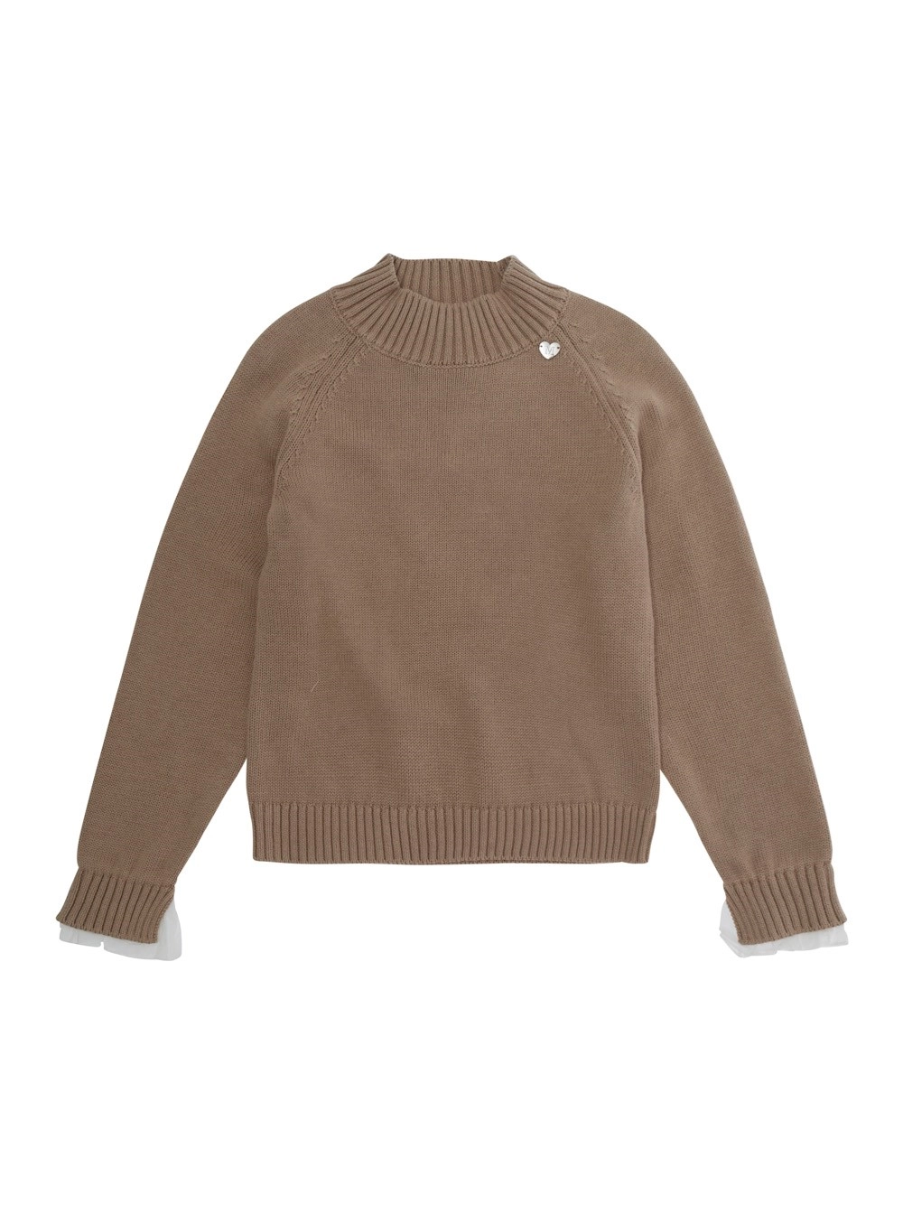 Monnalisa kids Maglione girocollo con rifiniture a coste e placca logo sul fronte in misto lana e cotone beige bambina