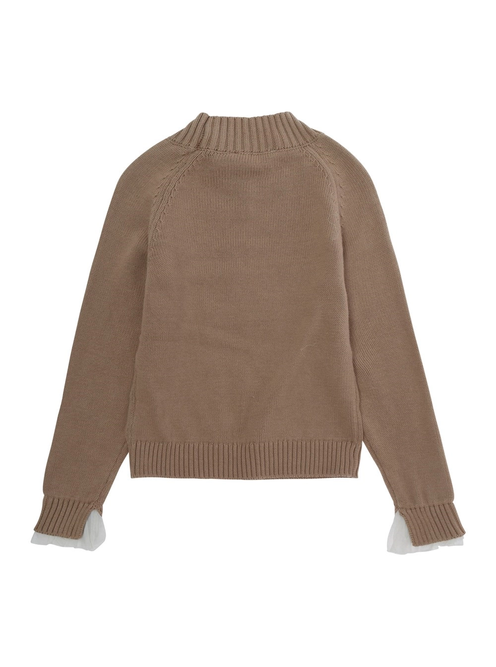 Monnalisa kids Maglione girocollo con rifiniture a coste e placca logo sul fronte in misto lana e cotone beige bambina, view 2