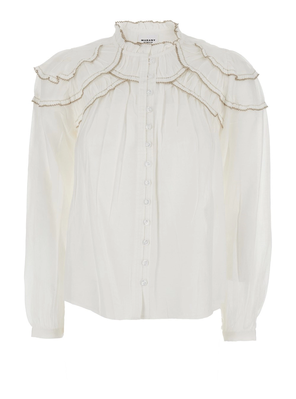 Marant etoile Blusa 'Christa' con collo alto e maniche lunghe in misto cotone bianca donna
