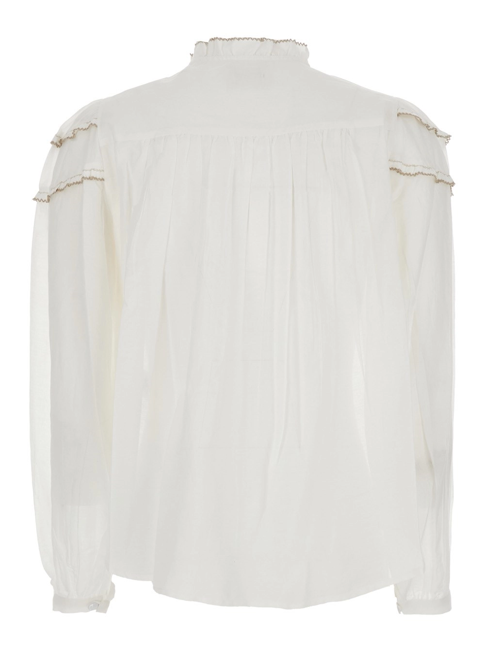 Marant etoile Blusa 'Christa' con collo alto e maniche lunghe in misto cotone bianca donna, view 2