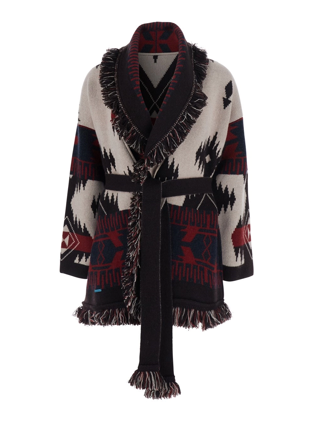 Alanui Cardigan 'Icon' con cintura e motivo geometrico in cashmere multicolor donna