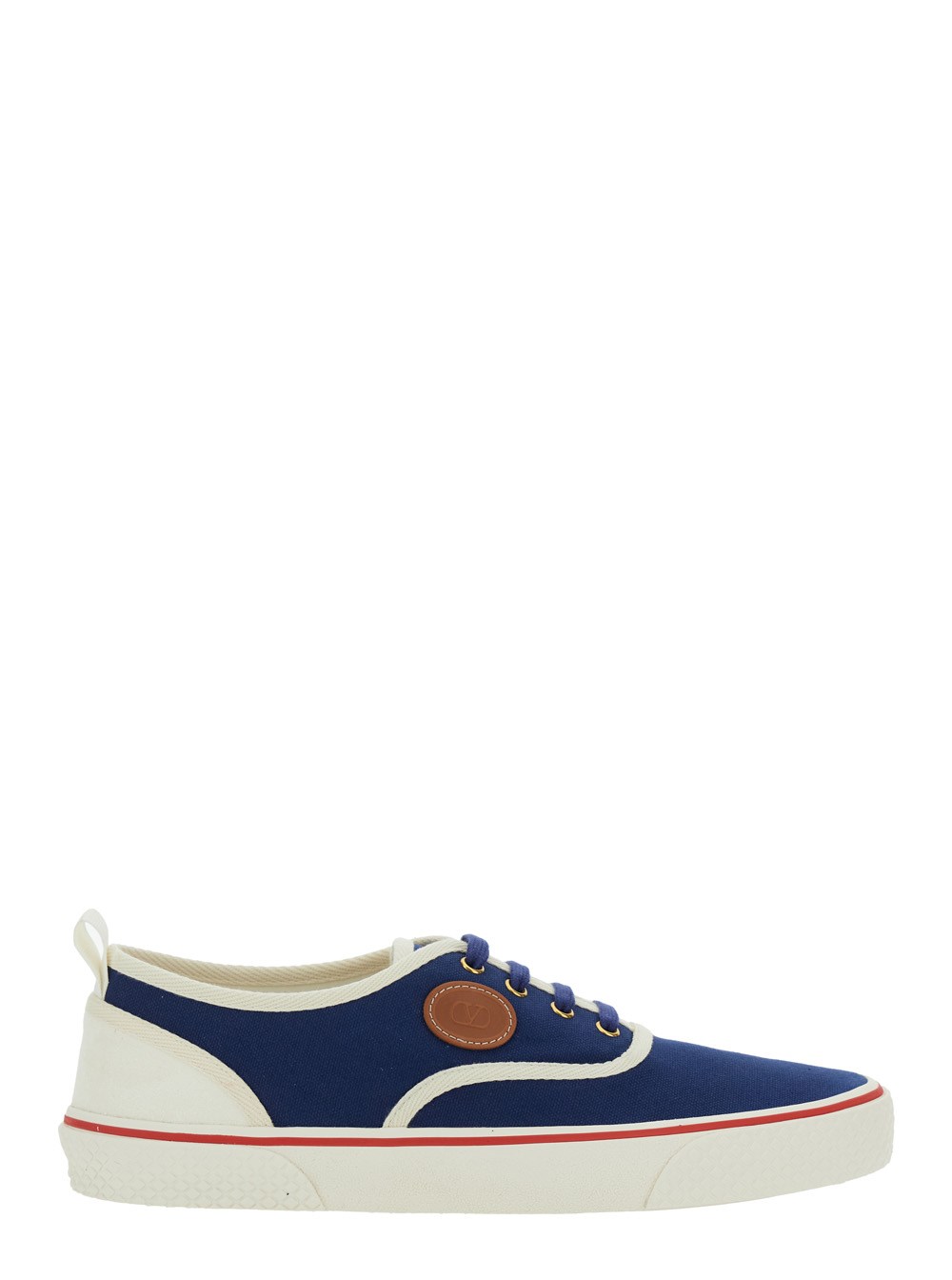 Valentino Garavani Sneaker Low Top con Patch VLogo sul Lato in Cotone Blu Uomo