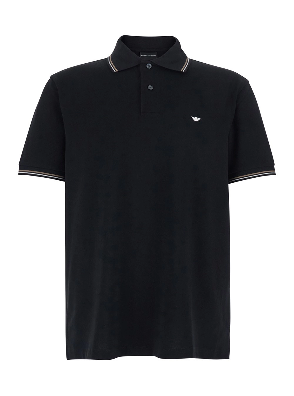 Emporio Armani Polo 'Classic' con Colletto Bicolore e Ricamo Logo sul Fronte in Cotone Nero Uomo
