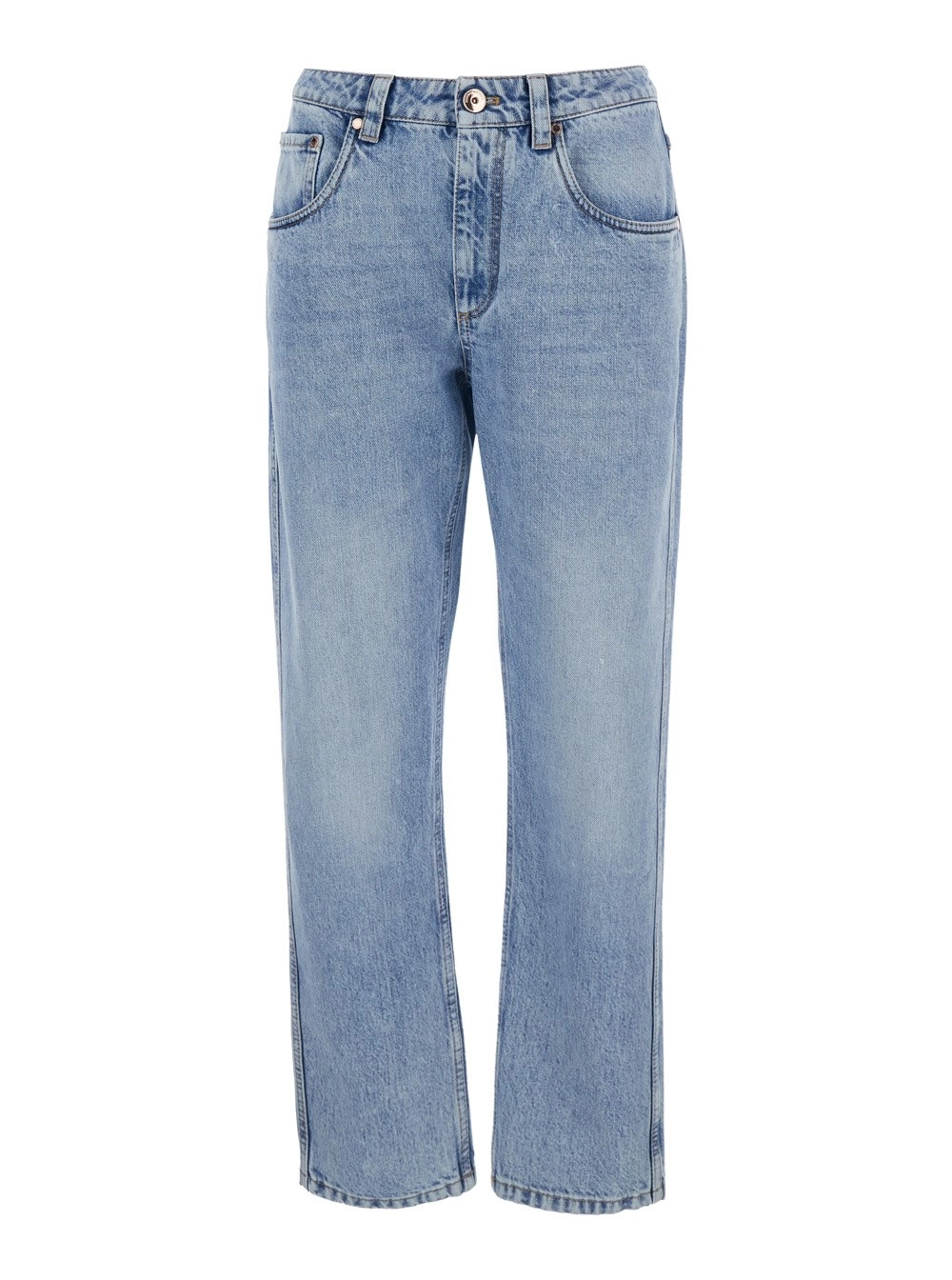 Brunello Cucinelli Jeans con patch logo sul retro e dettaglio Monile sulla tasca in denim blu donna