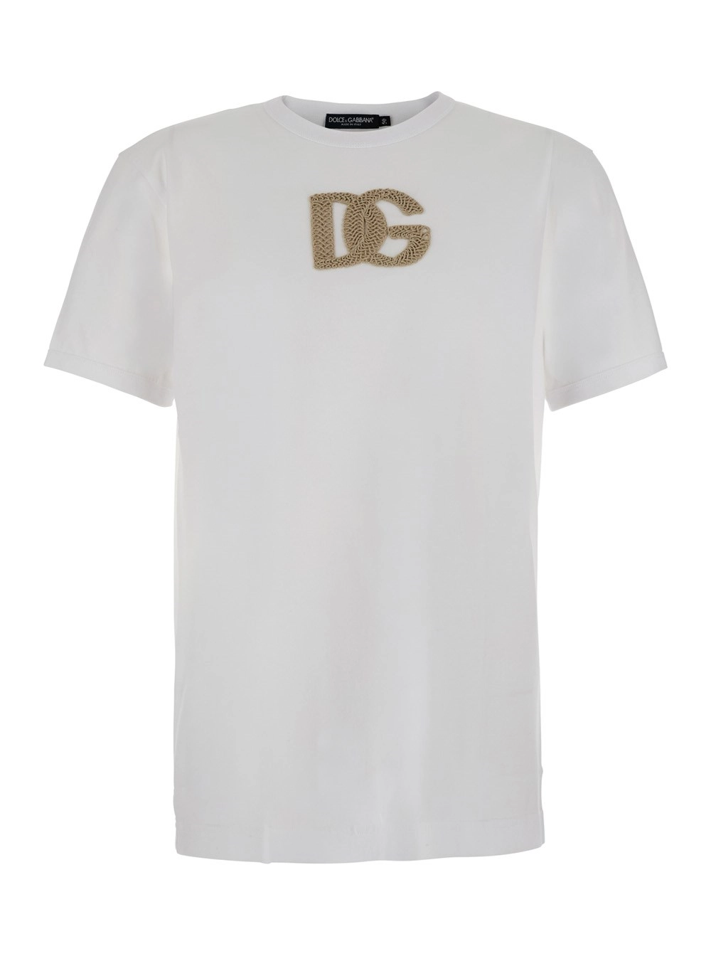 Dolce & Gabbana T-shirt girocollo con logo sul fronte in cotone bianca uomo