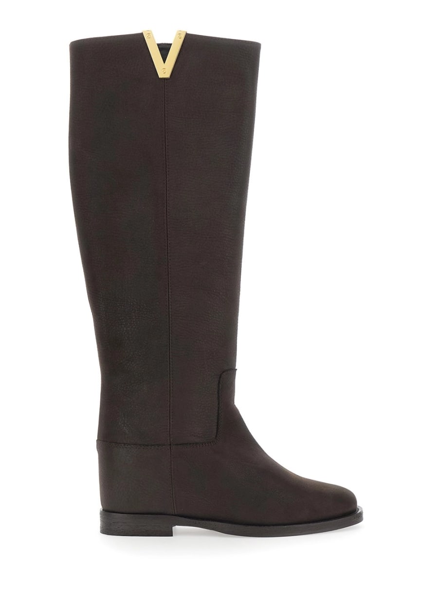 Via roma 15 Stivale con dettaglio metallico V in suede Marrone Donna