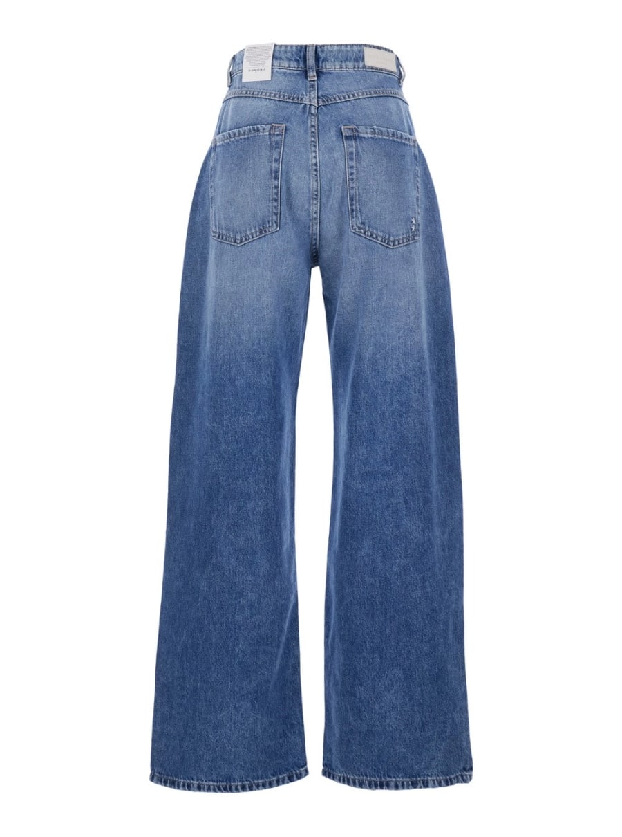 Icon denim Jeans a cinque tasche con patch logo sul retro in denim blu donna, view 2