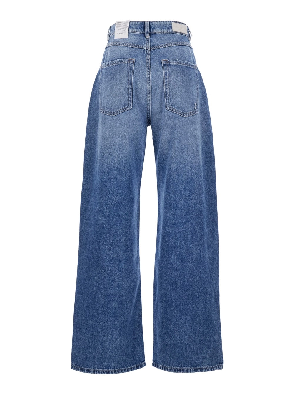Icon denim Jeans a cinque tasche con patch logo sul retro in denim blu donna, view 2