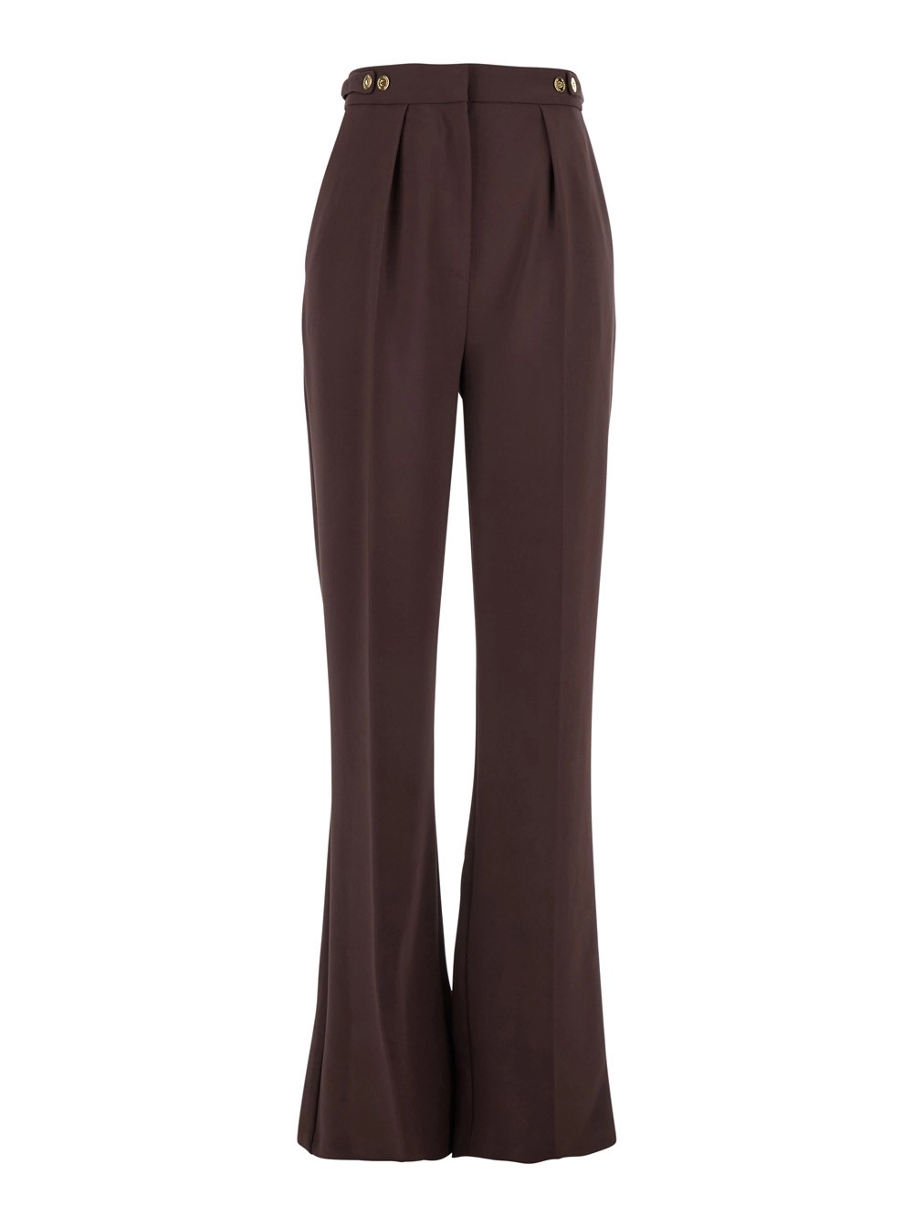 Elisabetta Franchi Pantalone con Decorazione con Bottoni Gioiello e Pences in Tessuto Tecnico Stretch Bordeaux Donna