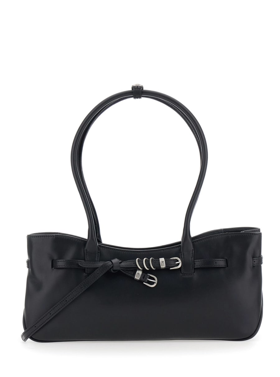 Margesherwood Borsa a spalla 'Grandma Used' con cinturino regolabile sul fronte in pelle nera donna