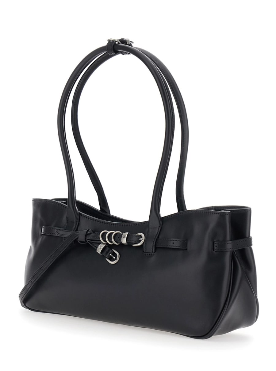 Margesherwood Borsa a spalla 'Grandma Used' con cinturino regolabile sul fronte in pelle nera donna, view 2
