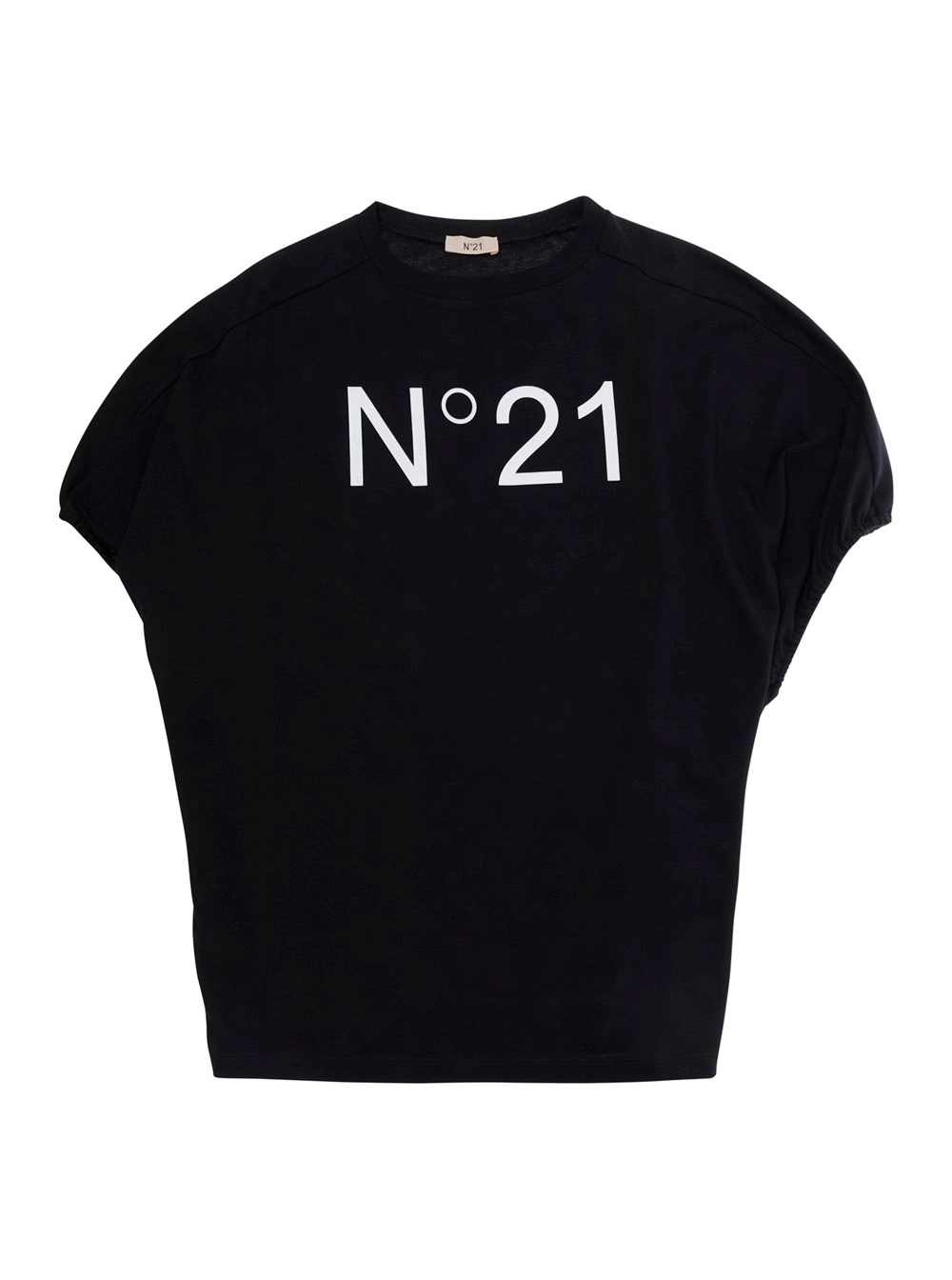 N°21 kids T-Shirt Nera 'N°21' con Maxi Logo sul Fronte in Cotone Bambina