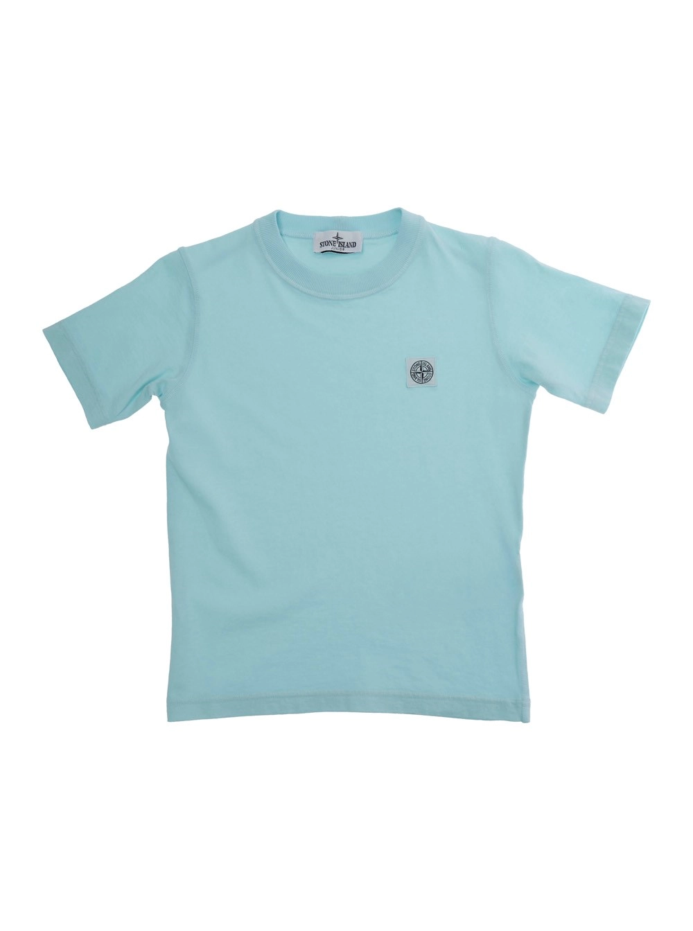 Stone island kids T-Shirt Girocollo con Patch Logo sul Fronte in Cotone Azzurra Bambino