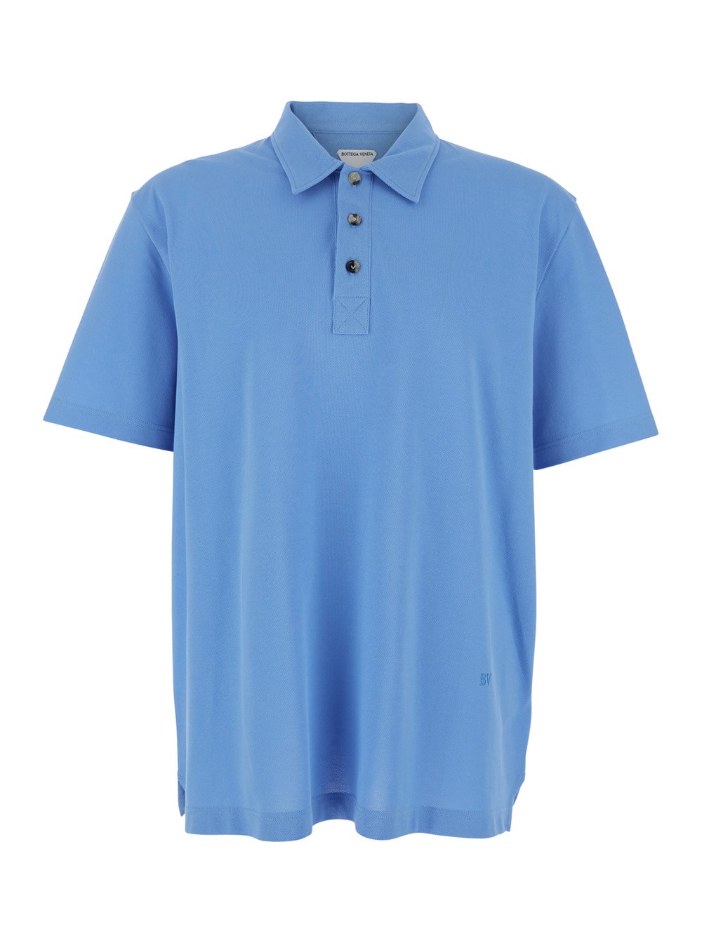 Bottega Veneta Polo con Colletto Classico e Dettaglio Ricamo Logo sul Fronte in Cotone Blu Uomo