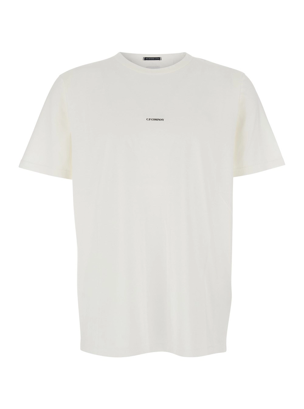 C.P. Company T-Shirt Girocollo con Logo Lettering sul Fronte in Cotone Bianca Uomo