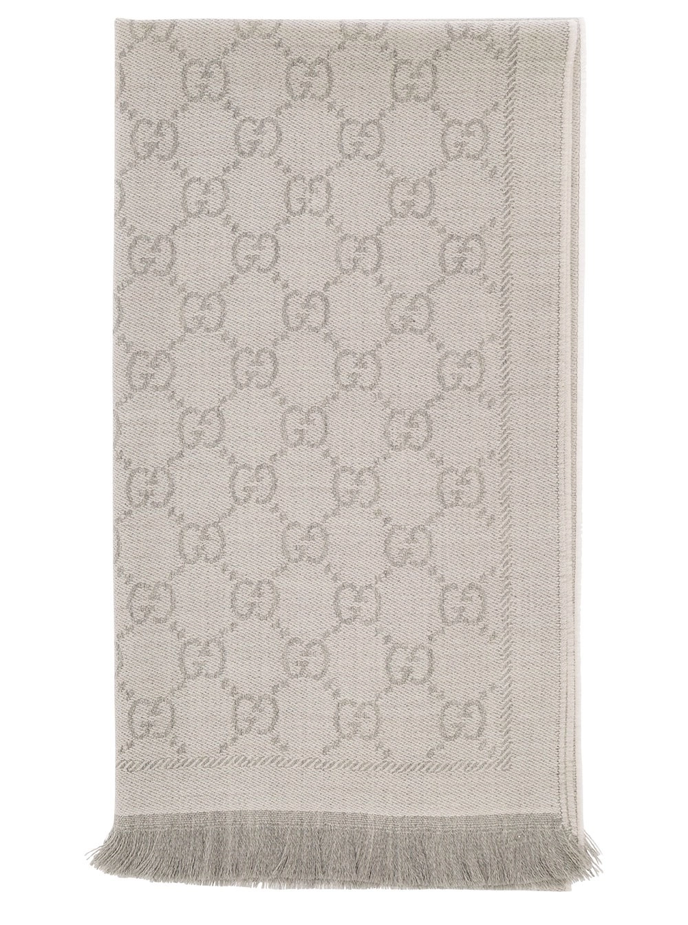 Gucci Sciarpa a Maglia con Motivo GG Jacquard in Lana Grigia Donna