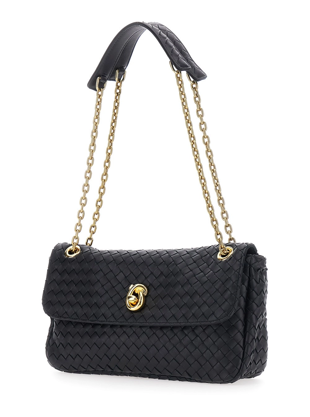 Bottega Veneta Borsa a Tracolla 'Madison' con Chiusura Knot sul Fronte e Motivo Intrecciato in Pelle Nera Donna, view 2
