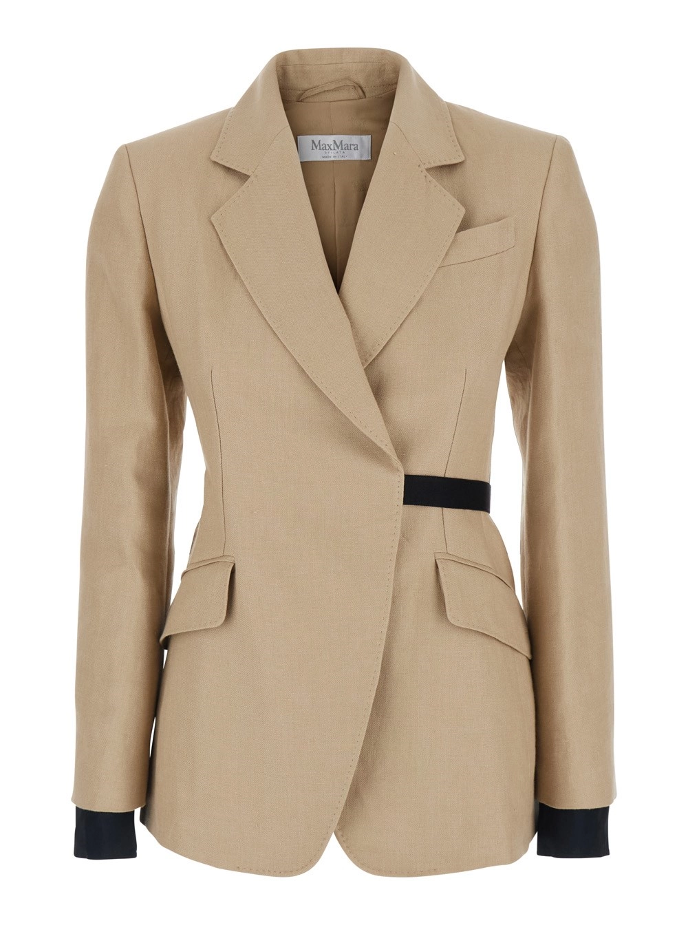 Max Mara Giacca 'Fionda' in Lino con Revers Classici e Cintura Regolabile in Vita Beige Donna