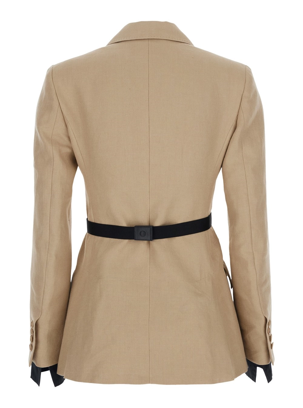 Max Mara Giacca 'Fionda' in Lino con Revers Classici e Cintura Regolabile in Vita Beige Donna, view 2