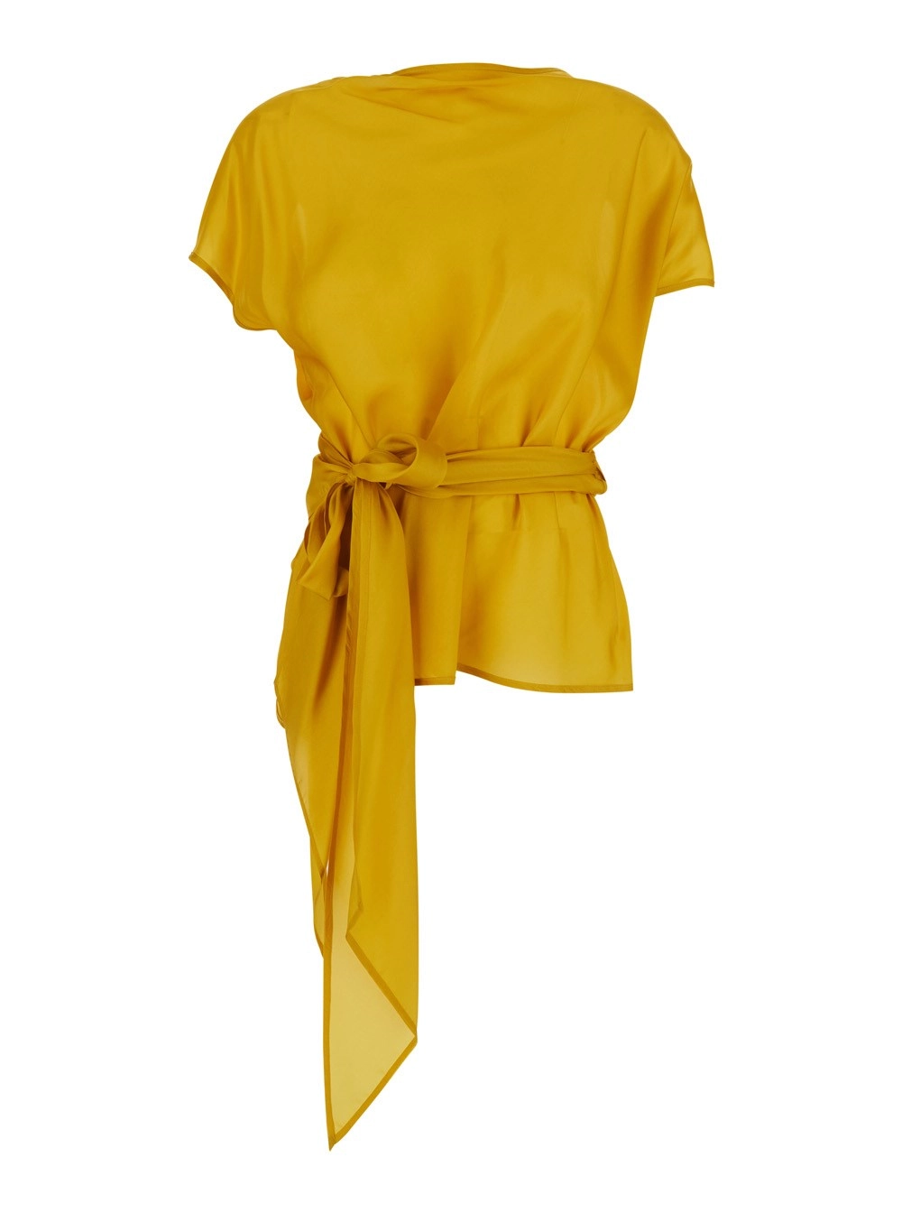 Merci Camicia girocollo con scollo a V sul retro e drappeggio sul fronte in cotone gialla donna