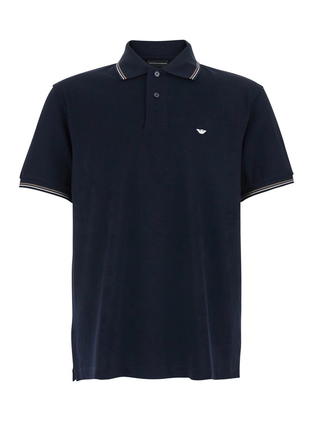Emporio Armani Polo con Colletto Classico Bicolore e Ricamo Logo sul Fronte in Cotone Blu Uomo
