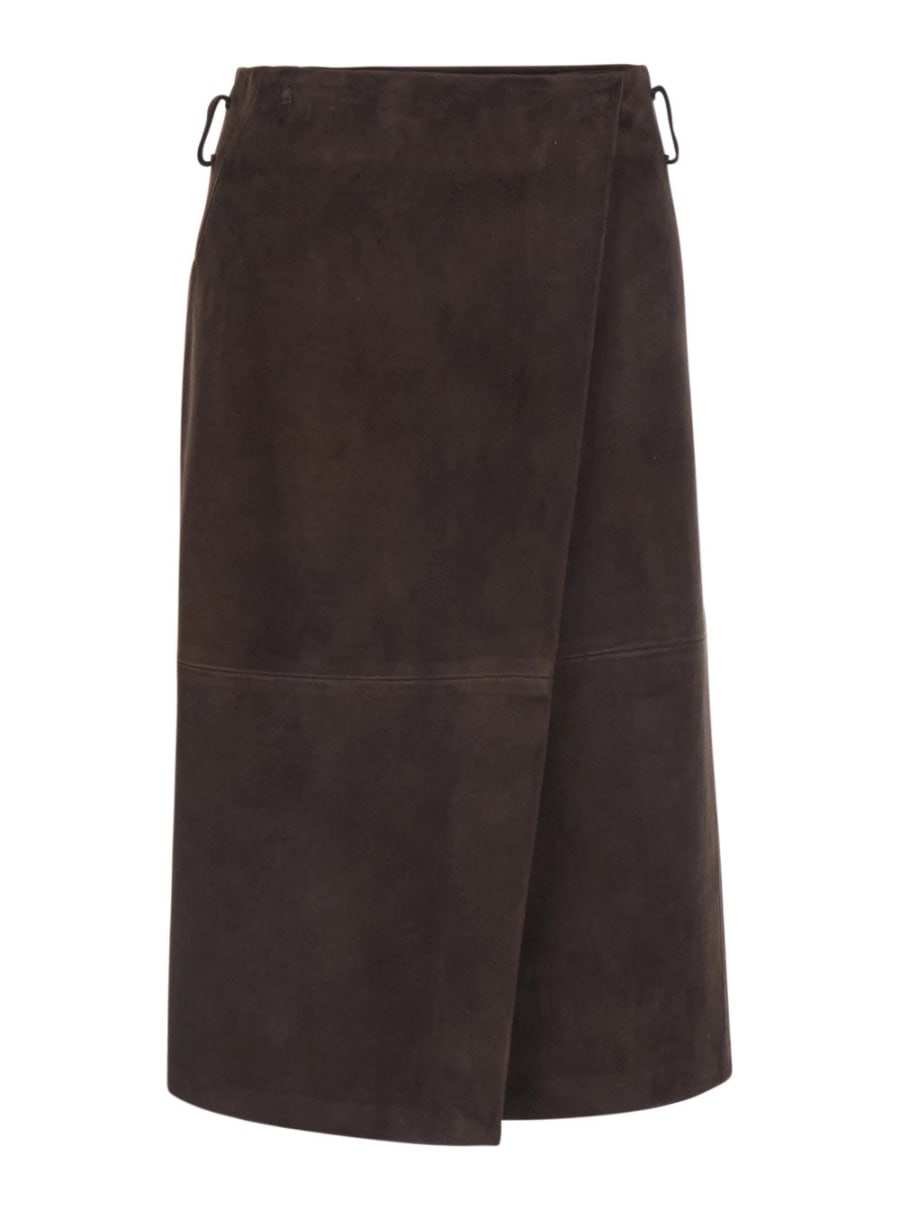 Semicouture Gonna 'Rosanne' con Singolo Spacco sul Fronte in Pelle Scamosciata Marrone Donna