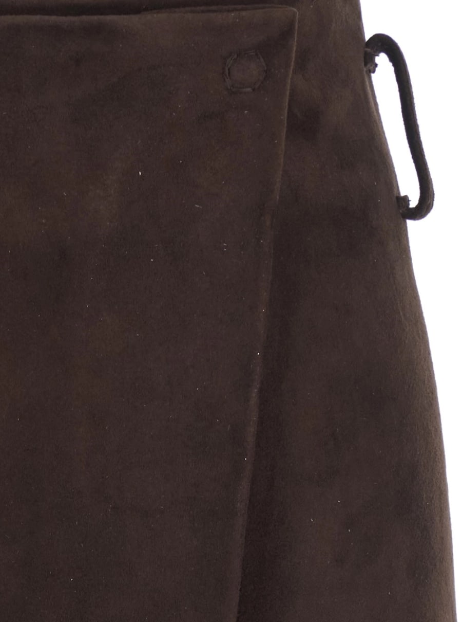 Semicouture Gonna 'Rosanne' con Singolo Spacco sul Fronte in Pelle Scamosciata Marrone Donna, view 3