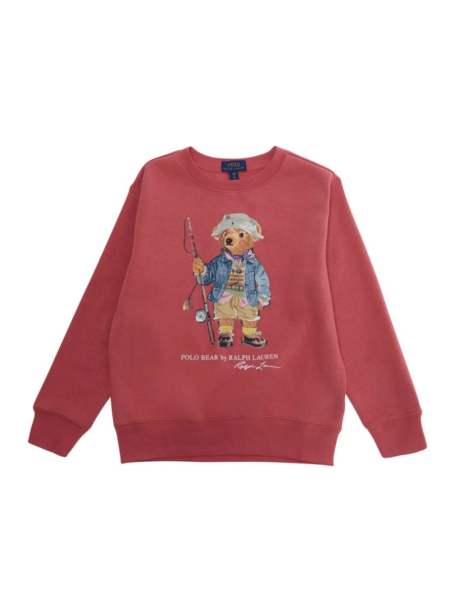 Polo ralph lauren kids Felpa con scollo rotondo e logo sul fronte in cotone rossa bambino