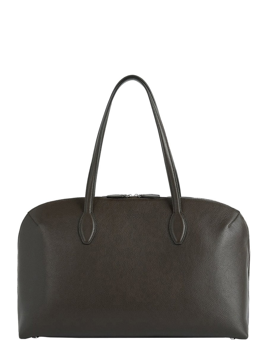 Toteme Borsa a Spalla con Due Manici Superiori e Logo Lettering Impresso sul Fronte in Pelle Martellata Marrone Donna, view 4