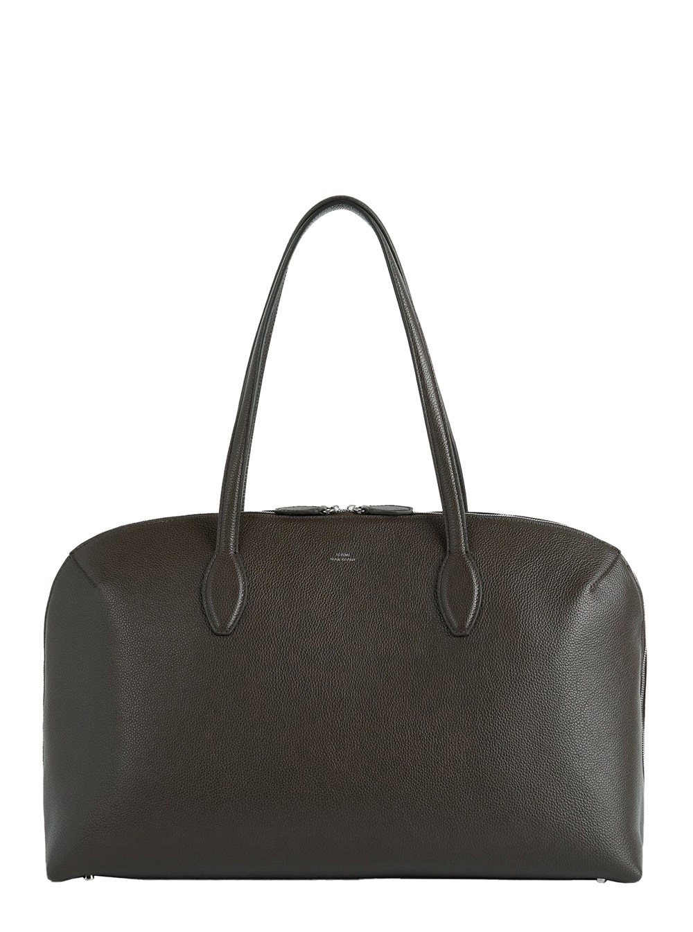 Toteme Borsa a Spalla con Due Manici Superiori e Logo Lettering Impresso sul Fronte in Pelle Martellata Marrone Donna
