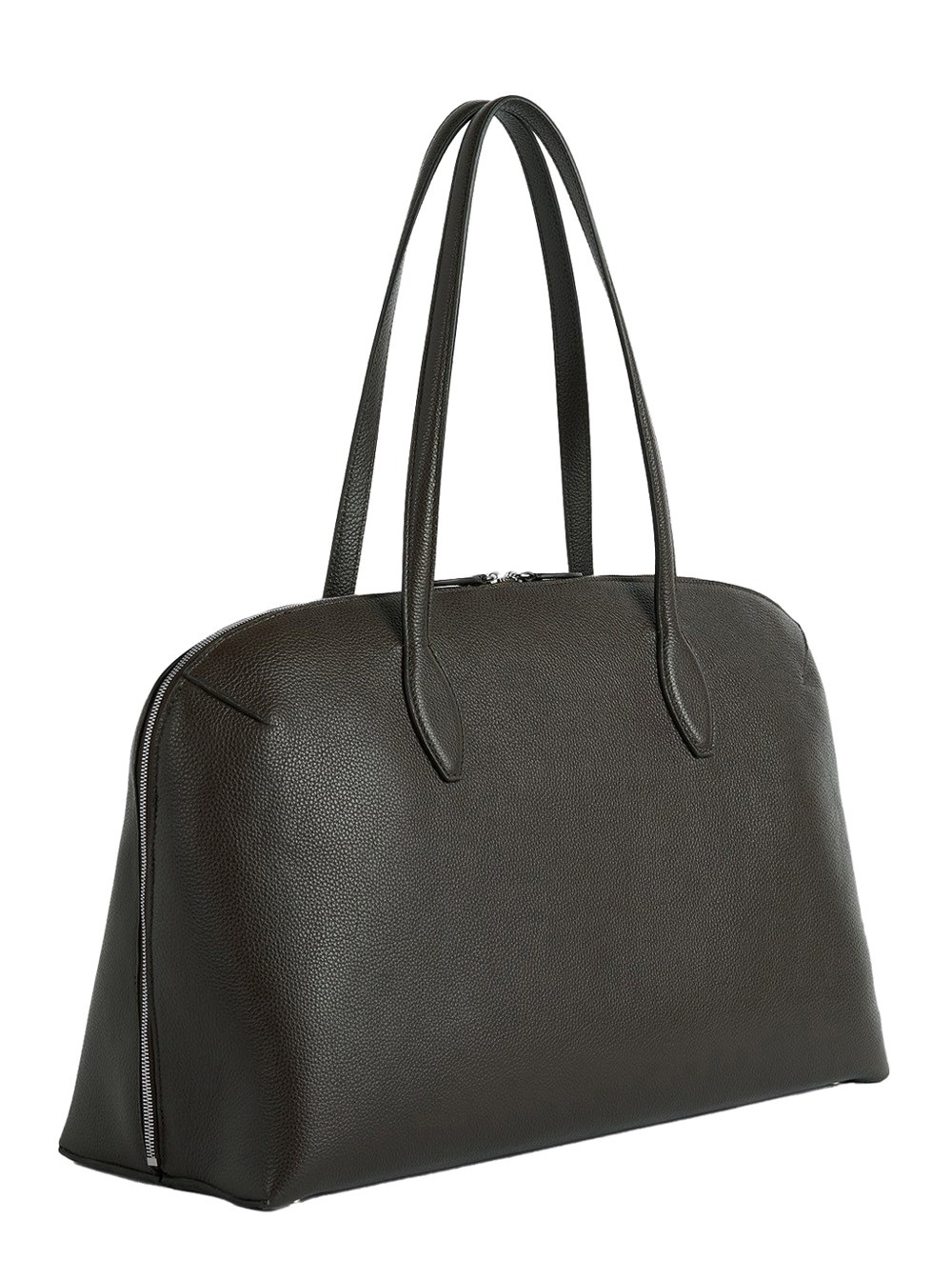 Toteme Borsa a Spalla con Due Manici Superiori e Logo Lettering Impresso sul Fronte in Pelle Martellata Marrone Donna, view 2