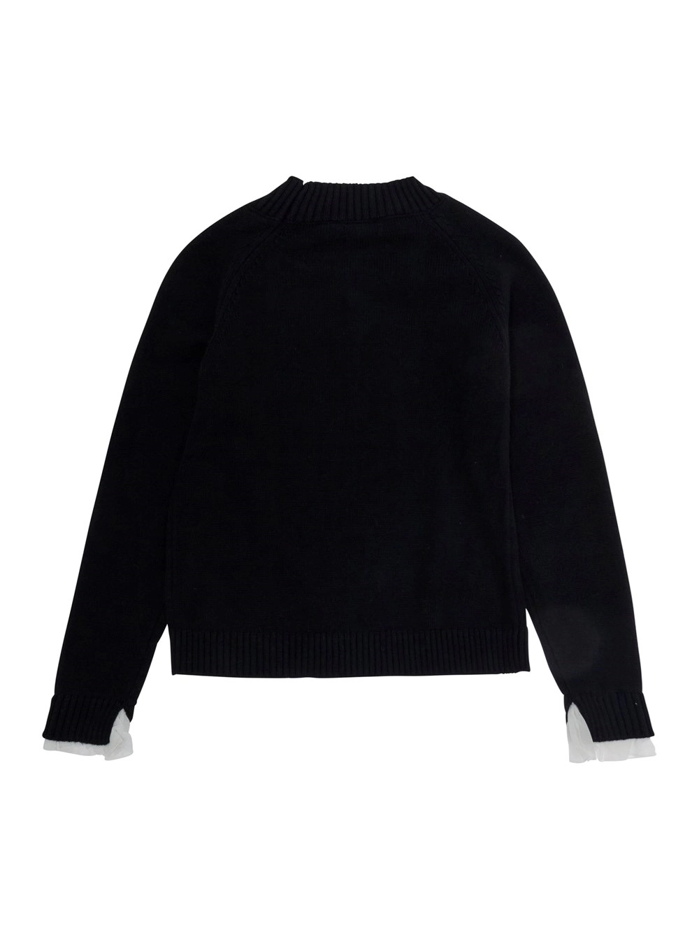Monnalisa kids Maglione girocollo con rifiniture a coste e placca logo sul fronte in misto lana e cotone nero bambina