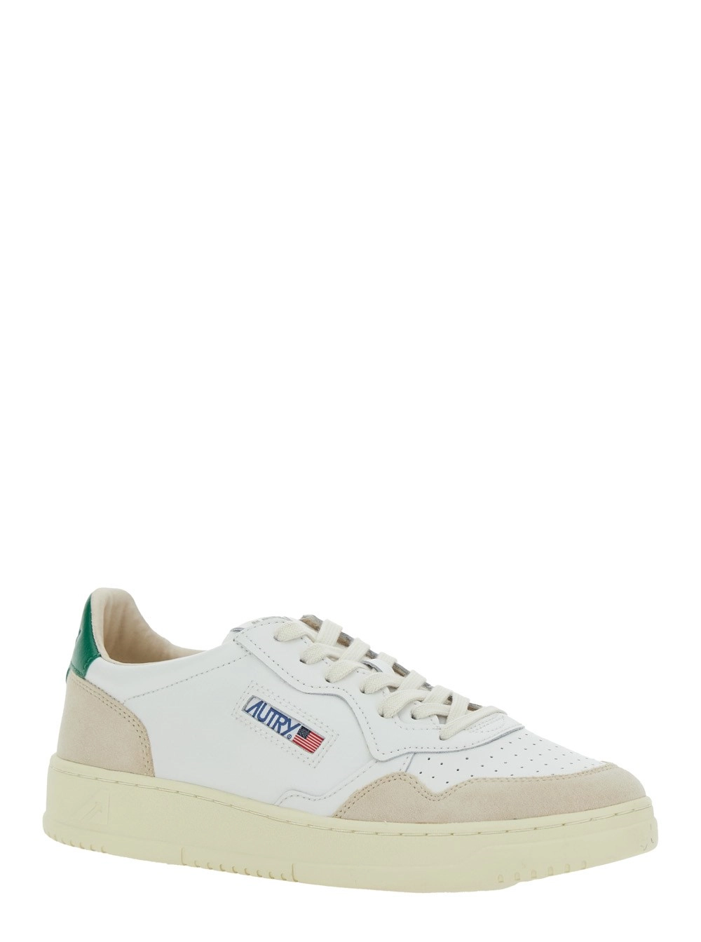 Autry Sneaker Low Top 'Medalist' con Dettagli in Suede Beige in Pelle Bianca Uomo, view 2